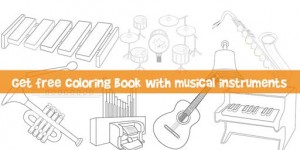 Coloring book with musical instruments